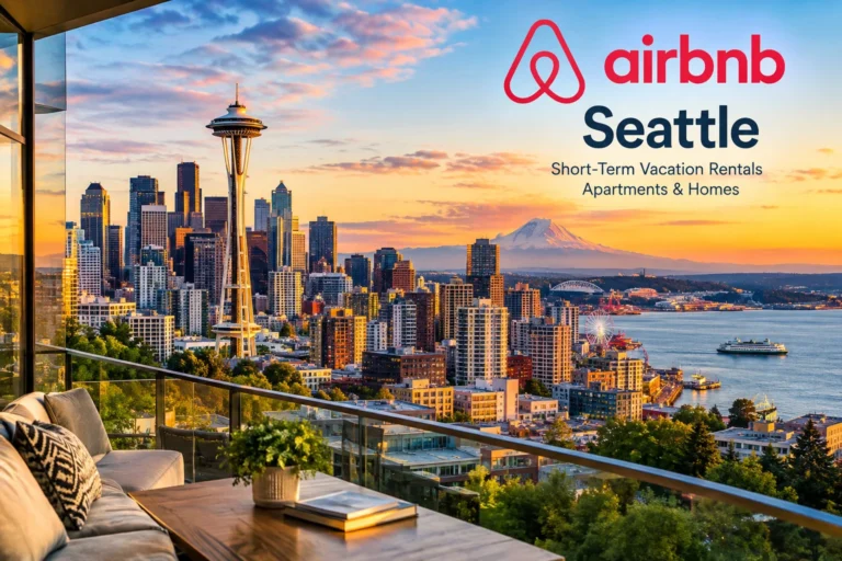 Airbnb Seattle waterfront houseboat rental on Lake Union with Space Needle skyline view in 2026