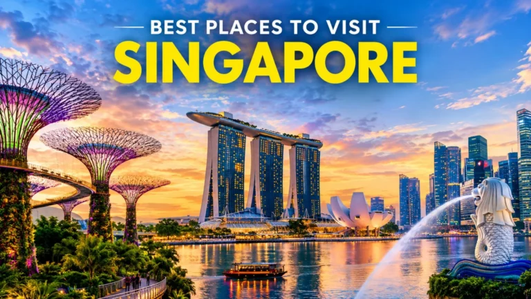 Best places to visit Singapore featuring Marina Bay Sands skyline and Supertrees at sunset in 2026